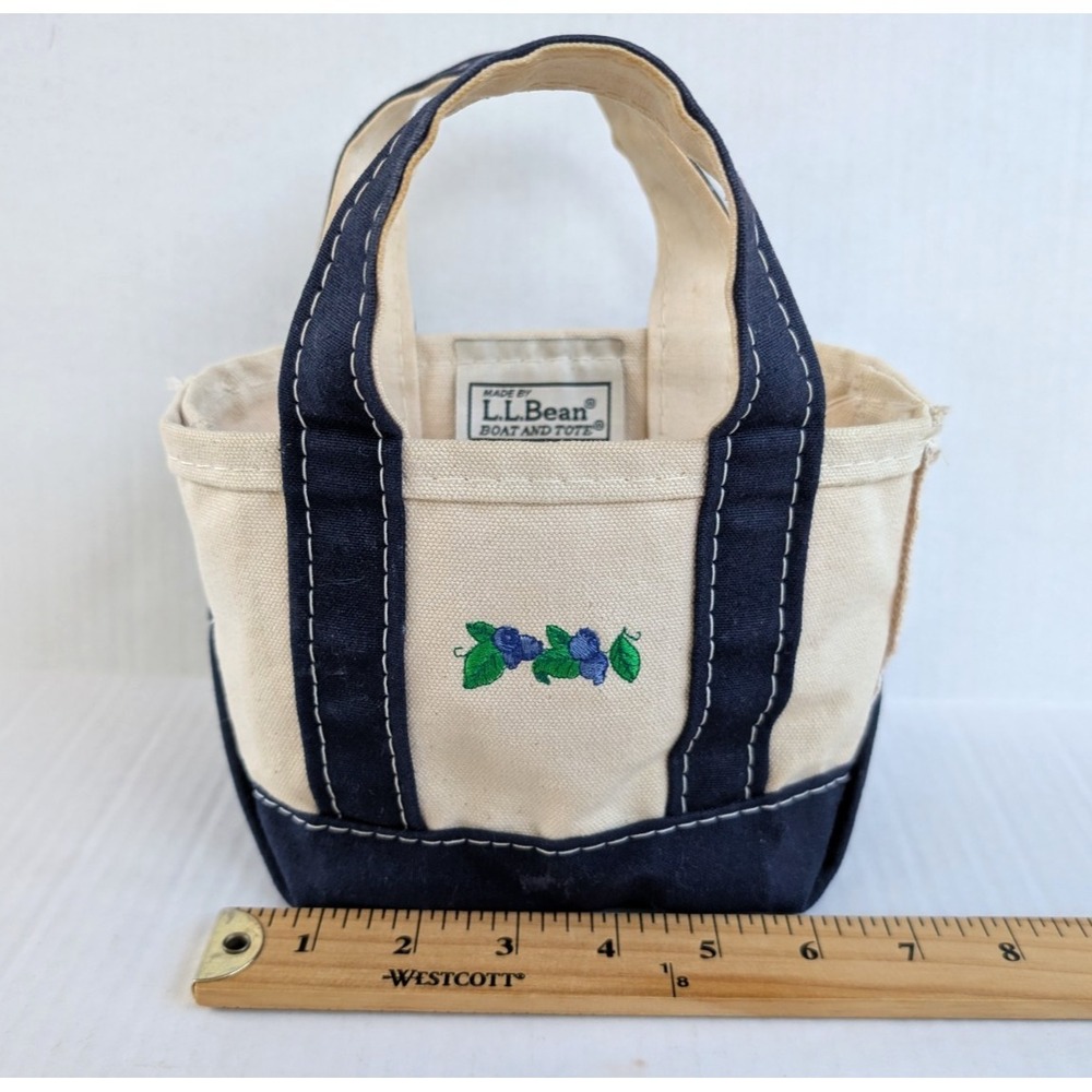 Vintage LL Bean Boat & Tote MINI Canvas Bag Blueberry Embroidered Micro - Picture 2 of 11